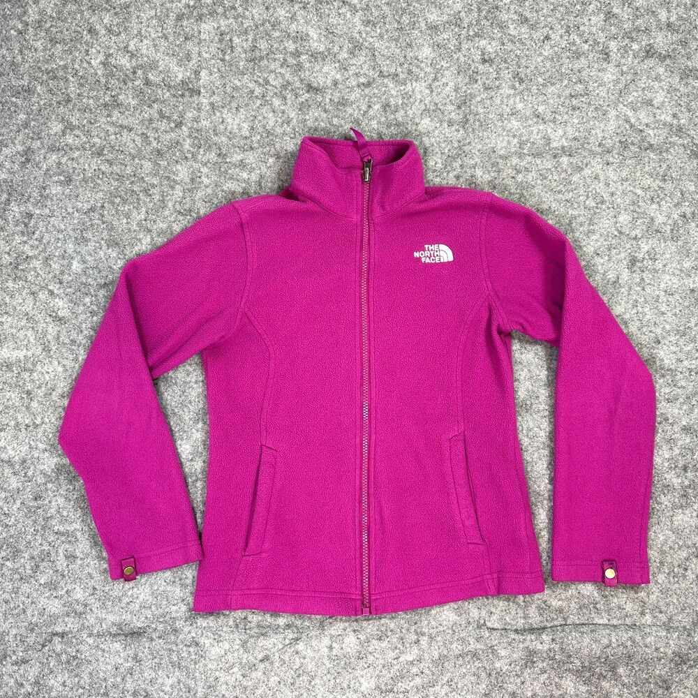 The North Face Girls Fleece Jacket Size M 10/12 Magenta Pink Full Zip Snap Cuffs